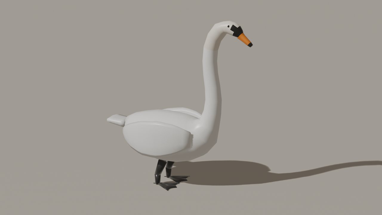 A white mute swan with a long curved neck and an orange bill with a black knob at its base.