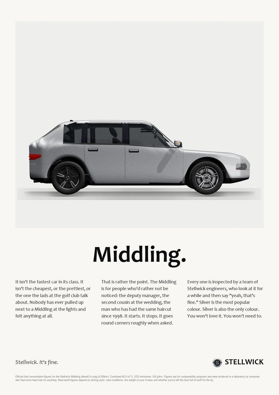 A parody car advert for the Stellwick Middling: Middling.